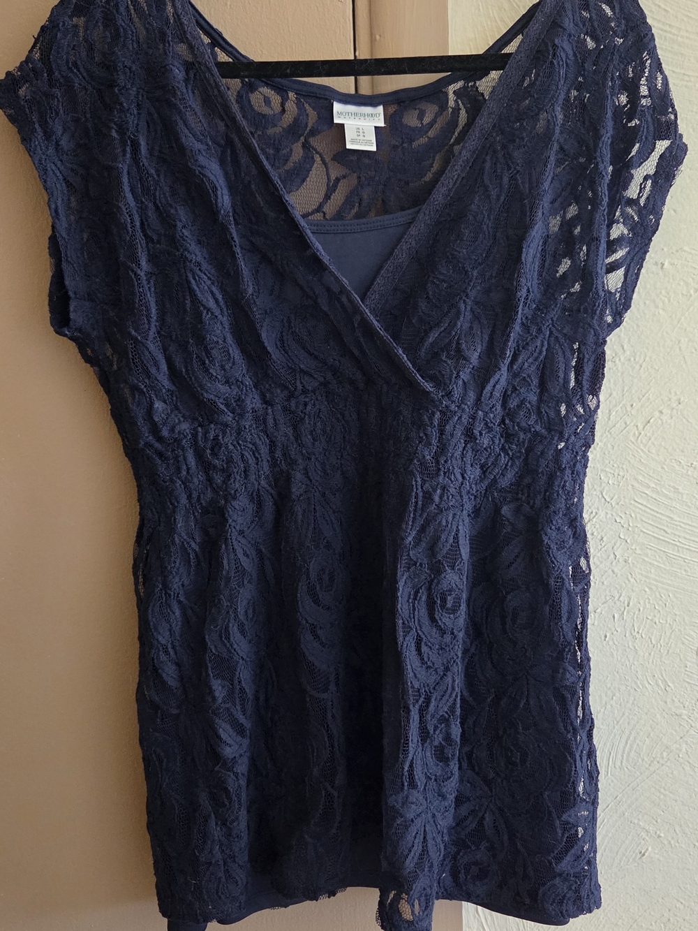 Motherhood Maternity Navy Lace Top With Attached Camisole Large